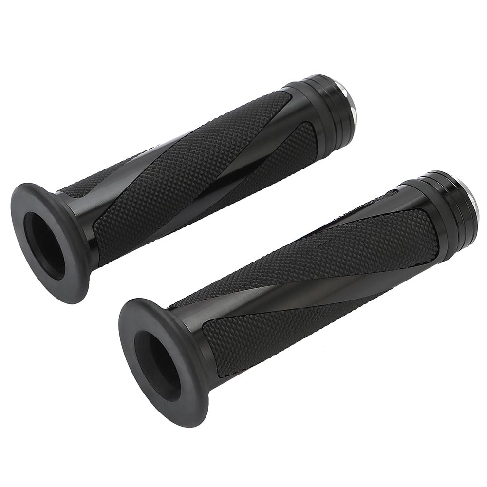 7/8" CNC Aluminum Motorcycle Handlebar Hand Grips Bar Rubber W/ End Cap